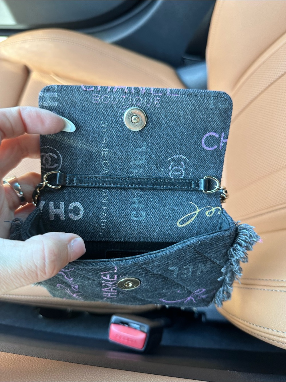 Auth CHANEL Mini Black Denim Fringe Printed Crossbody Bag Handbag a79 - Picture 15 of 16